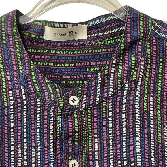 ChArmkpR Short Sleeve Round Neck Half Button Pullover Shirt Multi Color Size M - Picture 3 of 6